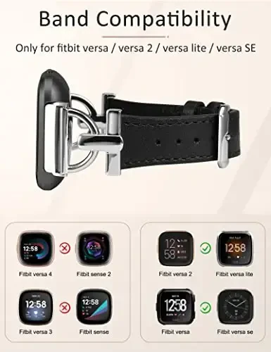 Wearlizer Leather Band Compatible with Fitbit Versa Bands, Slim Leather Strap Wristband with D-Shape Metal Buckle for Women - 3