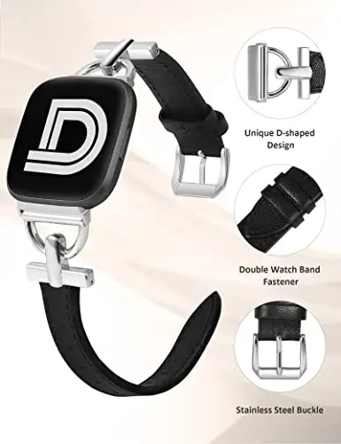 Wearlizer Leather Band Compatible with Fitbit Versa Bands, Slim Leather Strap Wristband with D-Shape Metal Buckle for Women - 4