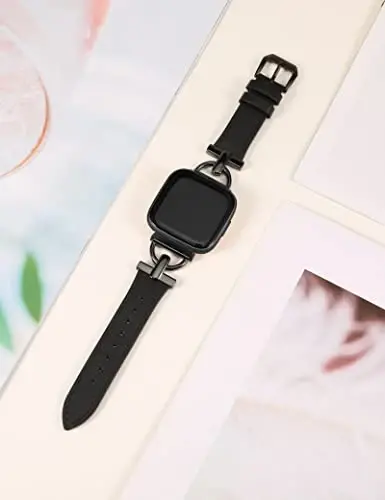 Wearlizer Leather Band Compatible with Fitbit Versa & Versa 2 Bands for Women, Dressy Slim Leather Strap Wristband with D-Shape Metal Buckle for Fitbit Smart Watch - 2