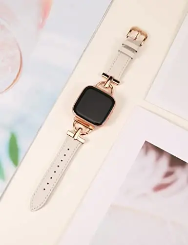 Wearlizer Leather Band Compatible with Fitbit Versa 2 Bands for Women, Dressy Slim Leather Strap Wristband with D-Shape Metal Buckle for Fitbit Versa 2/Versa Lite/SE Smart Watch - WEARLIZER (1)
