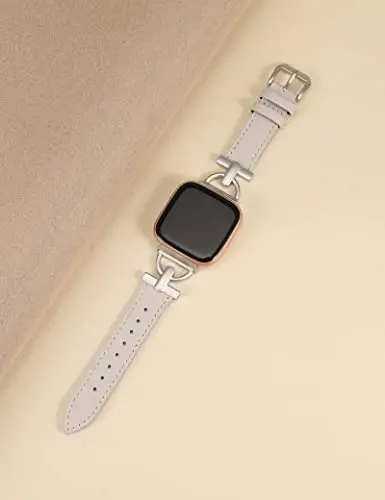 Wearlizer Leather Band Compatible with Fitbit Versa & Versa 2 Bands for Women, Slim Leather Strap Wristband with D-Shape Metal Buckle - 2