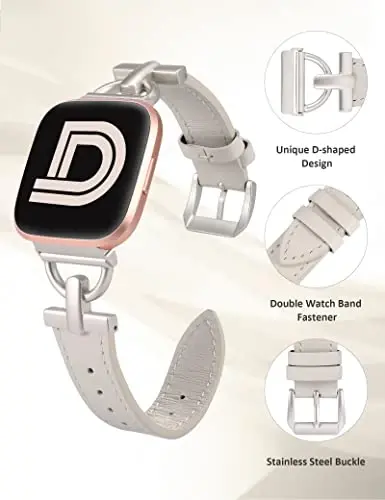 Wearlizer Leather Band Compatible with Fitbit Versa & Versa 2 Bands for Women, Slim Leather Strap Wristband with D-Shape Metal Buckle - 4