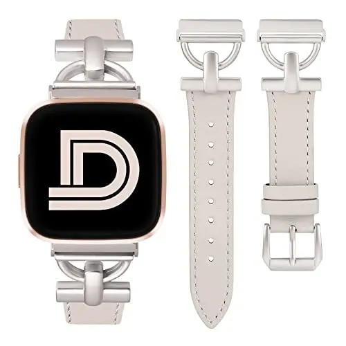 Wearlizer Leather Band Compatible with Fitbit Versa & Versa 2 Bands for Women, Slim Leather Strap Wristband with D-Shape Metal Buckle - 1