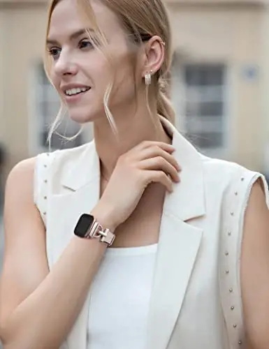 Wearlizer Leather Band Compatible with Fitbit Versa & Versa 2 Bands for Women, Slim Leather Strap Wristband with D-Shape Metal Buckle - 1
