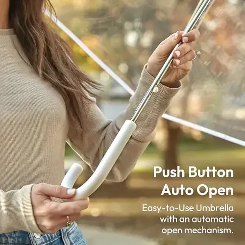 Weather Station Clear Rain Umbrella, Adult, Dome Canopy, Bubble, Automatic Open, Bubble, Waterproof, Lightweight, Full 52 Inch Arc, Stick, White - 2