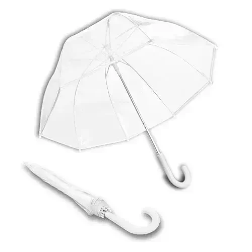 Weather Station Clear Rain Umbrella, Adult, Dome Canopy, Bubble, Automatic Open, Bubble, Waterproof, Lightweight, Full 52 Inch Arc, Stick, White - 5