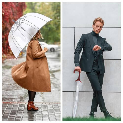 Weather Station Rain Umbrella, Automatic Compact Clear Dome Folding Umbrella, Windproof, Waterproof, Lightweight, and Packable for Travel - 6