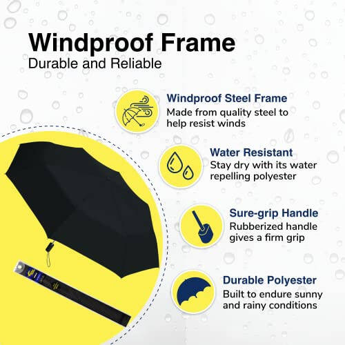 Weather Station Rain Umbrella, Automatic Folding Umbrella, Windproof, Lightweight, and Packable for Travel, Full 42 Inch Arc, Black - 4