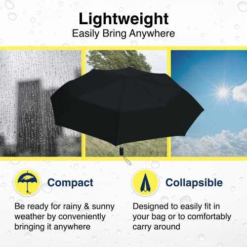 Weather Station Rain Umbrella, Automatic Folding Umbrella, Windproof, Lightweight, and Packable for Travel, Full 42 Inch Arc, Black - 5