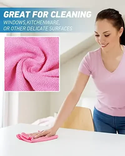 WEAWE Microfiber Cleaning Cloth-24Pcs (13x13 inch) Ultra Soft Highly Absorbent Rags for Housekeeping-Machine Wash (HotPink) - 4