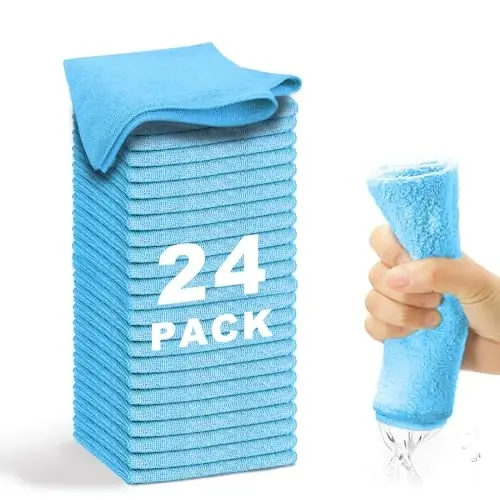 WEAWE Microfiber Tozalash Mato - 24 dona (13x13 dyuym) Uy ishlarini yuritish uchun o'ta yumshoq yuqori absorbentli latta - Mashinada yuvish (ko'k) - 1
