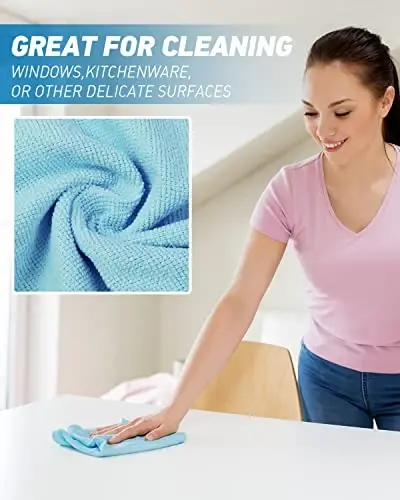 WEAWE Microfiber Tozalash Mato - 24 dona (13x13 dyuym) Uy ishlarini yuritish uchun o'ta yumshoq yuqori absorbentli latta - Mashinada yuvish (ko'k) - 4
