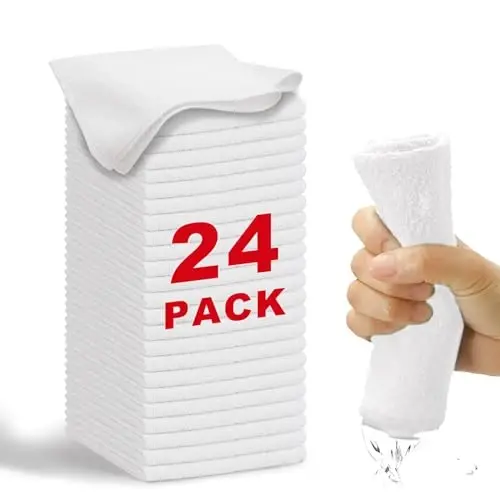 WEAWE Microfiber Tozalash Mato - 24 dona (13x13 dyuym) Uy ishlarini yuritish uchun o'ta yumshoq yuqori darajada singdiruvchi latta - Mashinada yuvish (Oq) - WEAWE