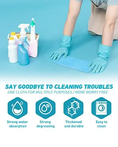 WEAWE Microfiber Cleaning Cloth-24Pcs (13x13 inch) Ultra Soft Highly Absorbent Rags for Housekeeping-Machine Wash (Blue) - 3