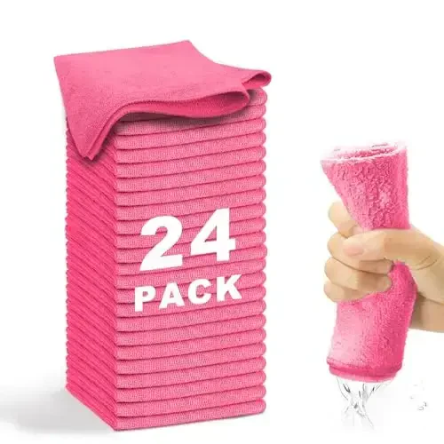 WEAWE Microfiber Cleaning Cloth-24Pcs (13x13 inch) Ultra Soft Highly Absorbent Rags for Housekeeping-Machine Wash (HotPink) - WEAWE
