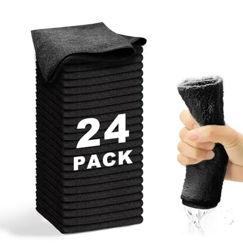 WEAWE Microfiber Cleaning Cloth-24Pcs (13x13 inch) Ultra Soft Highly Absorbent Rags for Housekeeping-Machine Wash (Black) - 1