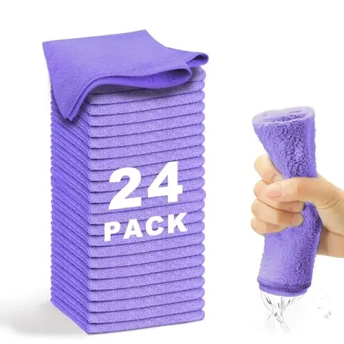 WEAWE Microfiber Cleaning Cloth-24Pcs (13x13 inch) Ultra Soft Highly Absorbent Rags for Housekeeping-Machine Wash (Purple) - WEAWE