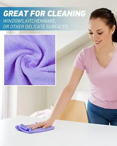 WEAWE Microfiber Cleaning Cloth-24Pcs (13x13 inch) Ultra Soft Highly Absorbent Rags for Housekeeping-Machine Wash (Purple) - 4