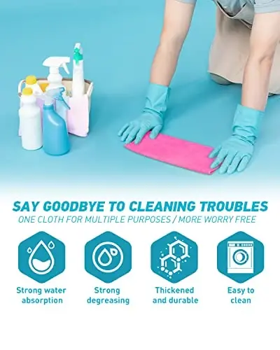 WEAWE Microfiber Cleaning Cloth-50Pcs (13x13 inch) Ultra Soft Highly Absorbent Rags, Reusable and Lint Free Cleaning Towels for Housekeeping-Machine Wash (HotPink) - 3