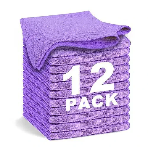 WEAWE Purple Microfiber Cleaning Cloth, Ultra Soft Absorbent Microfiber Cleaning Rags for Housekeeping Cleaning Supplies, Lint Free Reusable Cleaning Cloths for House Washable, Pack of 12 - 1