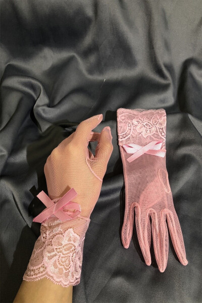 Wedding Accessory Pink Lace Gloves - 1