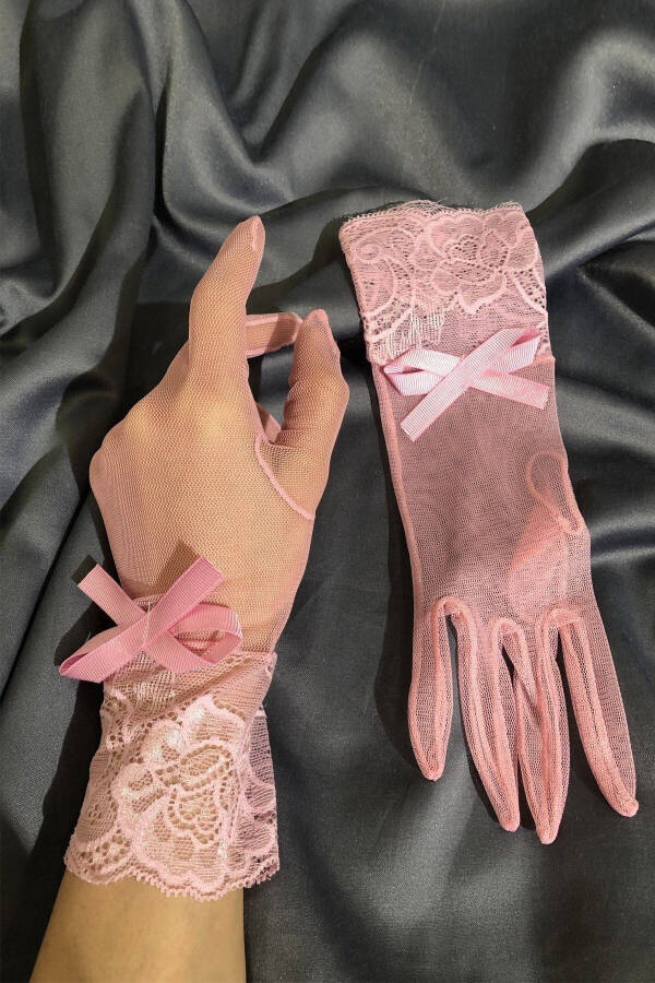 Wedding Accessory Pink Lace Gloves - 2