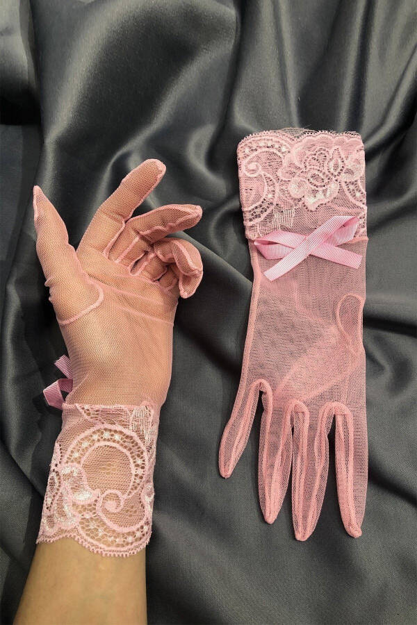 Wedding Accessory Pink Lace Gloves - 3