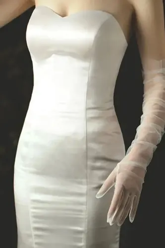 Wedding Bridal White Gloves Matching Long Gloves Long Tulle Gloves - 3