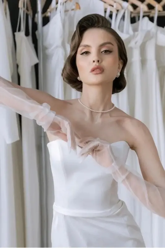 Wedding Bridal White Gloves Matching Long Gloves Long Tulle Gloves - 4