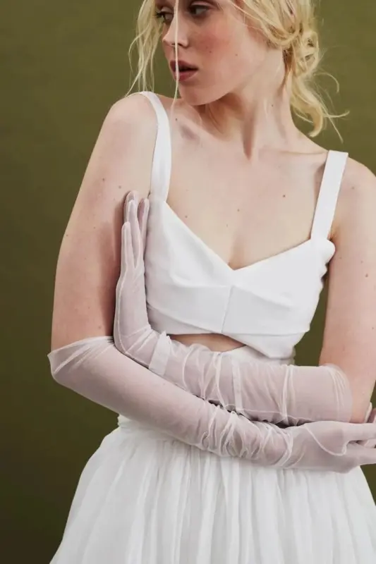 Wedding Bridal White Gloves Matching Long Gloves Long Tulle Gloves - 5