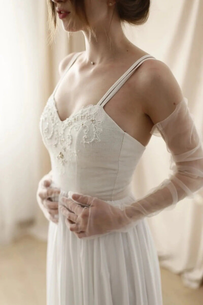 Wedding Bridal White Long Tulle Gloves for Wedding Dress - 26