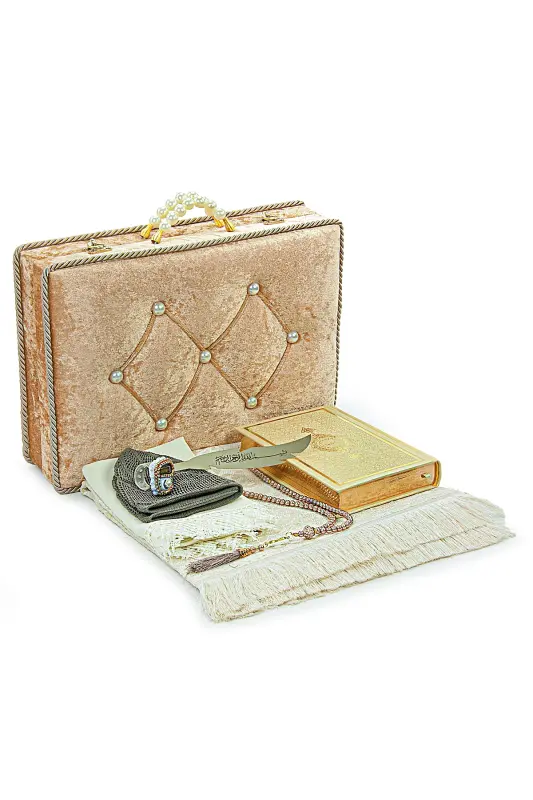 Wedding chest mat set, suitable as a gift for groom and bride, with Kuran and scarf set Gold - 1