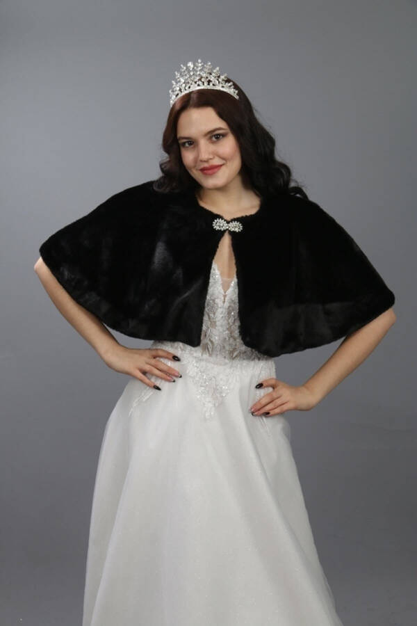 Wedding Fur-Bridal Jacket-Bridal Bolero-Bridal Stole-Wedding Fur-Wedding Accessories-Evening Shawl Black - 1