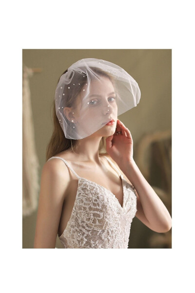 Wedding Hat with Pearl Tulle, Bridal Cap, Bridal Veil with Pearl Veiling - BBAYS NEW TREND