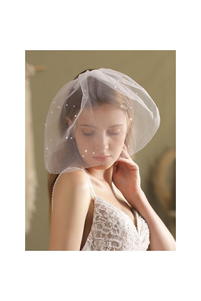 Wedding Hat with Pearl Tulle, Bridal Cap, Bridal Veil with Pearl Veiling - BBAYS NEW TREND (1)