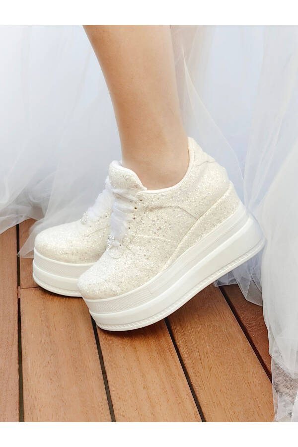 Wedding Shoes Glittery Off-White 9cm Padded Heel Very Comfortable - 1