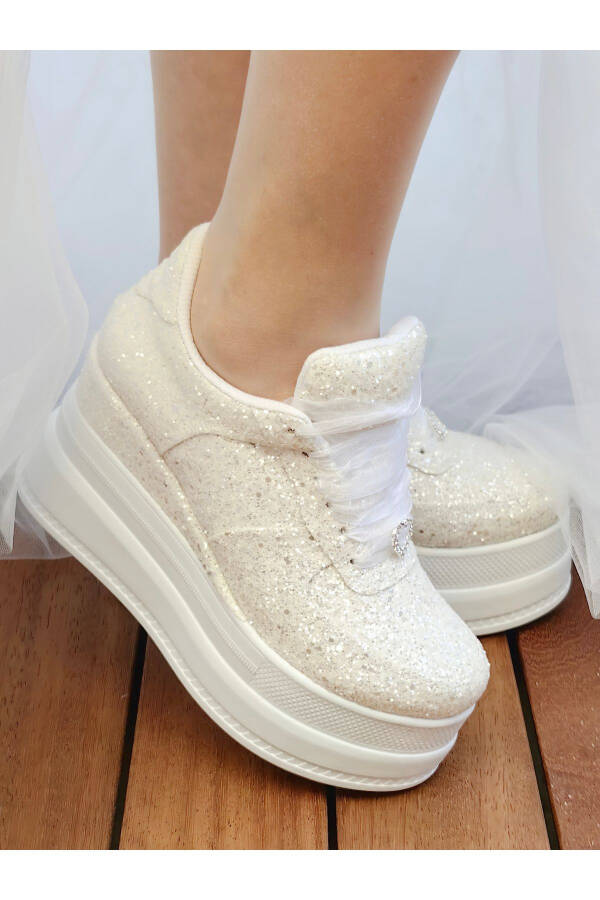 Wedding Shoes Glittery Off-White 9cm Padded Heel Very Comfortable - 4