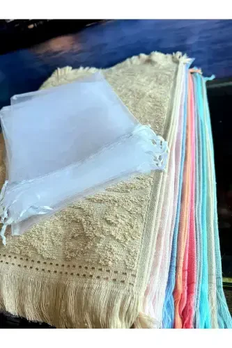 Wedding Towel, 20 Assorted (30X50CM KITCHEN TOWEL) and 20 Tulle Bags, Mawlid, Baby, Circumcision, Engagement - YÖRÜK TUHAFIYE (1)