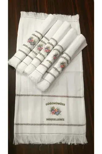 Wedding Towel Car Towel Convoy Towel. Pack of 12, Flower 2-white rose - YÖRÜK TUHAFIYE (1)