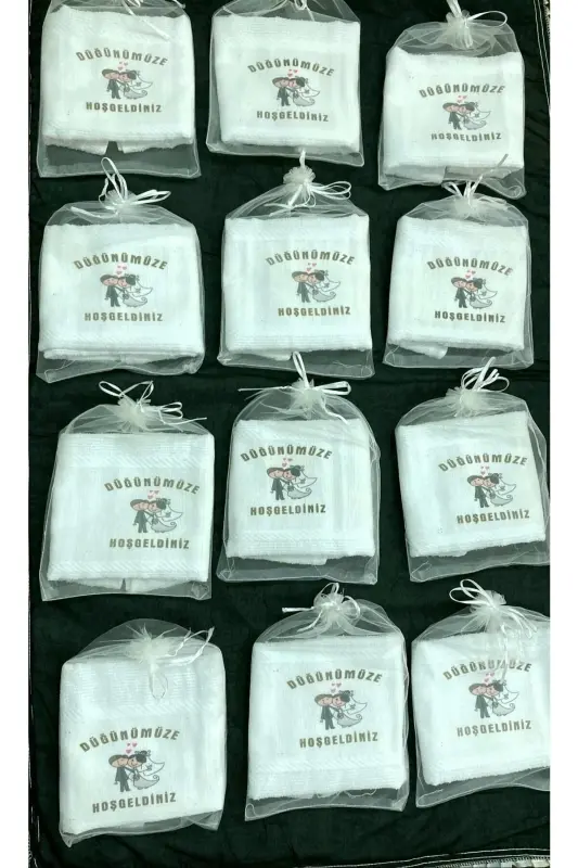 Wedding Towel, Tulle Bag Wedding Towel Car Towel Convoy Towel Pack of 12 Bagged-beyazztüll99 - 1