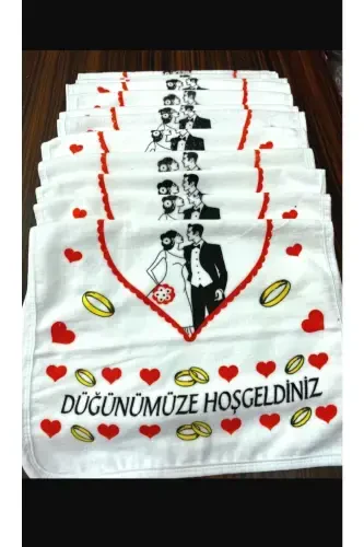 Wedding Towel White 12 Pieces (40x60 Cm) Quality Velvet Towel-red2 - YÖRÜK TUHAFIYE (1)