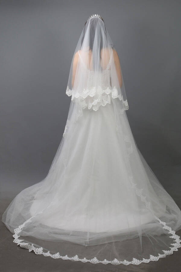 Wedding Veil Two-Layer French Lace Comb Long Bottom Layer 240 Cm Short Bottom Layer 70 Cm - 1