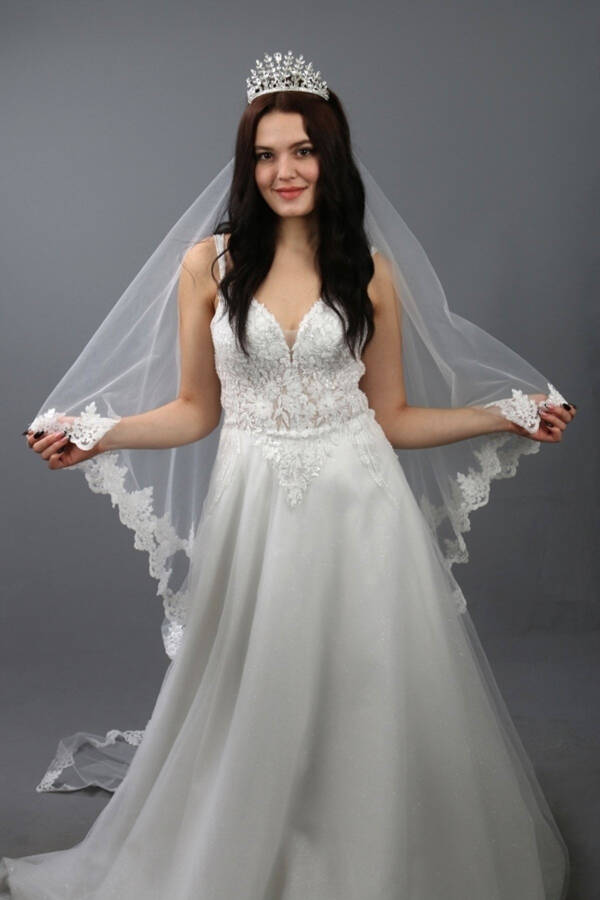 Wedding Veil Two-Layer French Lace Comb Long Bottom Layer 240 Cm Short Bottom Layer 70 Cm - 2