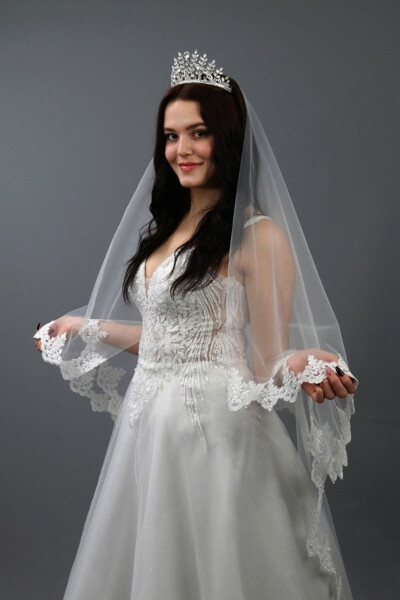 Wedding Veil Two-Layer French Lace Comb Long Bottom Layer 240 Cm Short Bottom Layer 70 Cm - 3