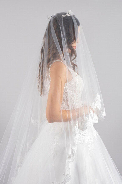 Wedding Veil Two-Layer French Lace Comb Long Bottom Layer 240 Cm Short Bottom Layer 70 Cm - 4