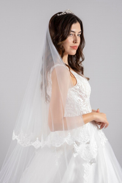 Wedding Veil Two-Layer French Lace Comb Long Bottom Layer 240 Cm Short Bottom Layer 70 Cm - 5