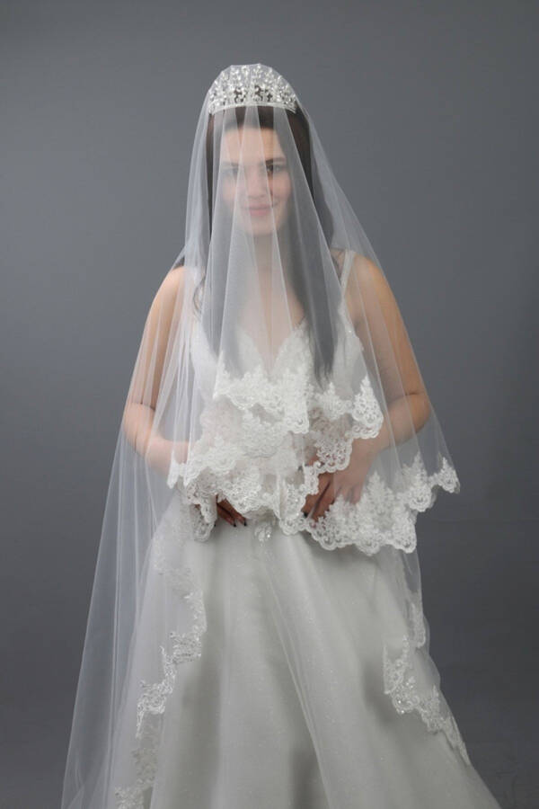 Wedding Veil Two-Layer French Lace Comb Long Bottom Layer 240 Cm Short Bottom Layer 70 Cm - 7