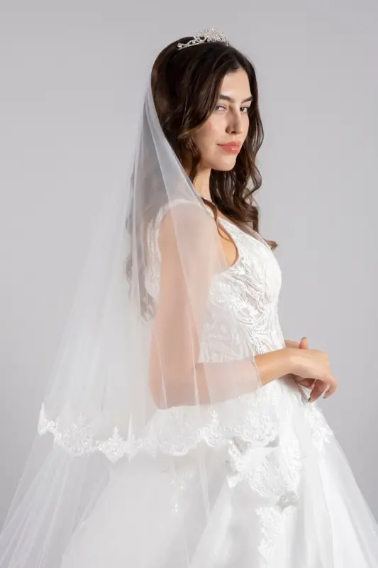 Wedding Veil Two-Layer French Lace Comb Long Bottom Layer 240 Cm Short Bottom Layer 70 Cm - 5