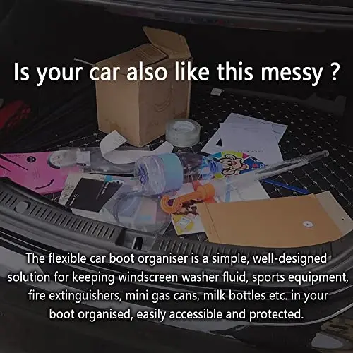 Wedfish Эластичные ремни для организации багажника автомобиля с крючками и липучками + 2 кармана, 20''/27,5'' Автомобильные органайзеры, Организуйте захламленный багажник, чтобы вещи не катились (27,5 дюйма в длину) - 3