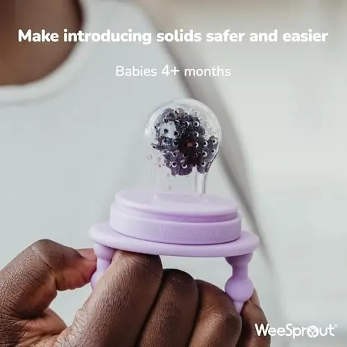 WeeSprout Baby Food Feeder Set - 2 Silicone Feeders & Reusable Freezer Tray with Lid - BPA-Free Fresh Fruit & Veggie Pacifier for Babies & Toddlers - Double as Teething Toys - Dishwasher Safe - 5